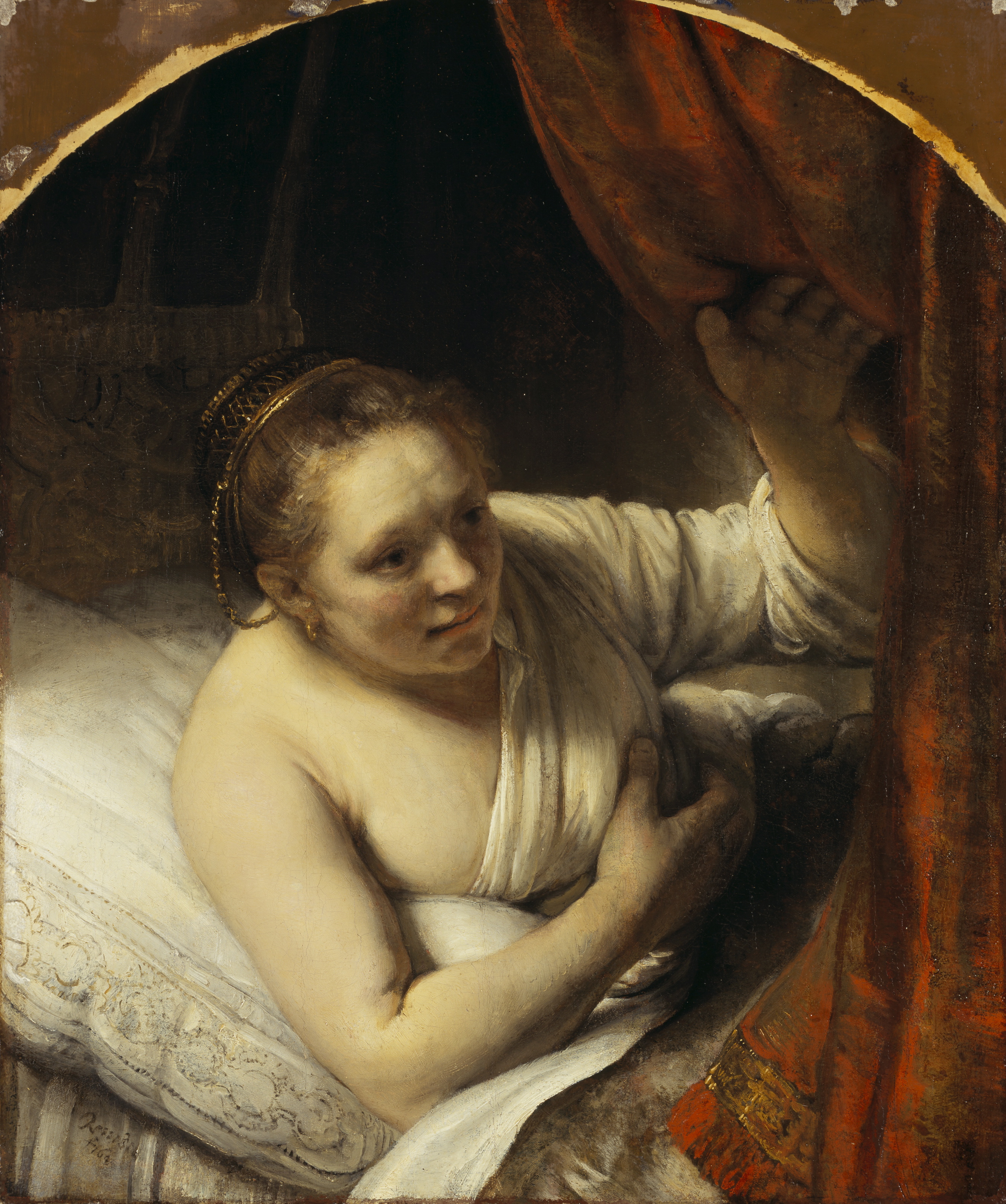 Rembrandt van Rijn A woman in bed 164(7?) oil on canvas 81.4 x 67.9 cm Scottish National Gallery, Edinburgh © Trustees of the National Galleries of Scotland ***This image may only be used in conjunction with editorial coverage of The Greats exhibition, 24 Oct 2015 - 14 Feb 2016, at the Art Gallery of New South Wales. This image may not be cropped or overwritten. Prior approval in writing required for use as a cover. Caption details must accompany reproduction of the image. *** Media contact: Lisa.Catt@ag.nsw.gov.au *** Local Caption *** ***This image may only be used in conjunction with editorial coverage of The Greats exhibition, 24 Oct 2015 - 14 Feb 2016, at the Art Gallery of New South Wales. This image may not be cropped or overwritten. Prior approval in writing required for use as a cover. Caption details must accompany reproduction of the image. *** Media contact: Lisa.Catt@ag.nsw.gov.au